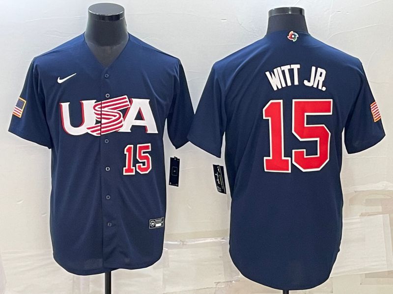 Men 2023 World Cub USA #15 Witt jr Blue Nike MLB Jersey->more jerseys->MLB Jersey